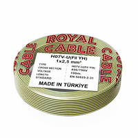 Cable ROYAL CABLE H07V-U de 2.5mm² con Aislamiento de PVC, Cable de Cobre para Cableado Doméstico, 450/750V, 100m, Cable para Construcción, Gran Venta en el Mercado Turco