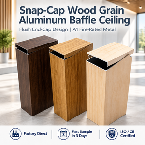 แผ่นฝ้าเพดานอะลูมิเนียมลายไม้ 100 มม. แบบ Snap Cap พร้อมแถบโลหะ ป้องกันความชื้น - Product Image 2