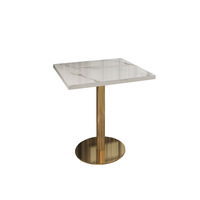 Table basse moderne en bois blanc avec pieds en métal doré, design carré pour hôtels, restaurants, bars, cafés, salons de thé
