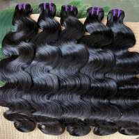 Grosir rambut pakan alami ekstensi rambut manusia mentah Virgin rambut India 10A 12A rambut ditarik ganda bundel gelombang tubuh