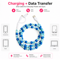 Câble de charge multi-prise USB Type C 3 en 1 bleu vert perlé, cordon de transfert de données