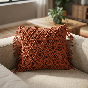 Handmade Macrame Square Cushion <b>Cover</b> Plain Style <b>for</b> Home & Hotel Use at Bulk Price Direct Indian Manufacturer - Product Image 5