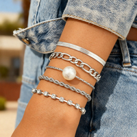 Ensemble de bracelets et joncs de vacances en acier inoxydable et alliage de fer, bijoux fantaisie avec coquillages, étoiles de mer, perles, chaîne cubaine et chaîne serpent