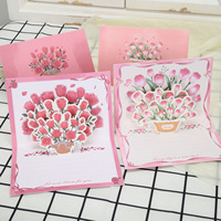 Carte de vœux pop-up avec bouquet de fleurs (rose, tulipe), carte postale, carte de vœux pour la Fête des Mères, la Saint-Valentin, la Fête des Enseignants, carte de bénédiction, vente en gros