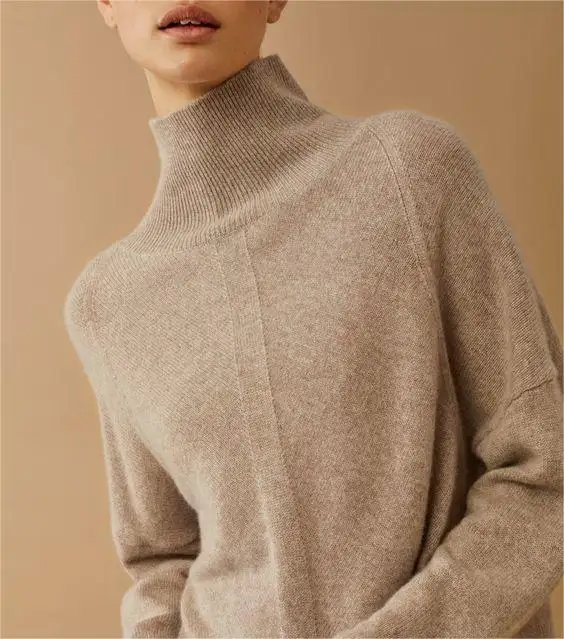 2024 Single Slit Turtleneck Sweater Warm Customize Knit 100% Marino Alpaca Wool Cashmere Blend Sweater Women