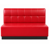 Banquette de restaurant commerciale en cuir PU rouge avec dossier capitonné à grille, idéale pour café, bar, boîte de nuit, avec base noire