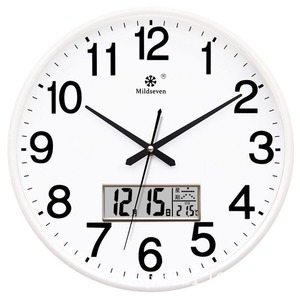 Round <b>Silent</b> Quartz Wall <b>Clock</b> LCD Display Calendar Temperature Analog Digital Hanging <b>Clock</b> for Living Room - Product Image 2