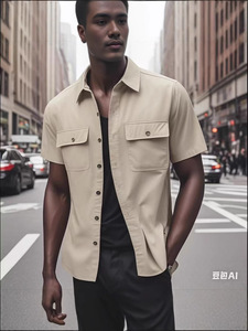 <span class=keywords><strong>Chemise</strong></span> décontractée d'été pour <span class=keywords><strong>homme</strong></span> en <span class=keywords><strong>lin</strong></span> respirant à manches courtes perlée avec poche et traitement anti-repassage - Product Image 3