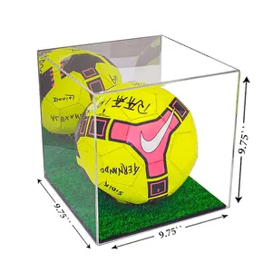 Espositore per pallone da calcio in acrilico 10x10x10 pollici con scatola per esposizione posteriore a specchio per pavimento in erba per calcio