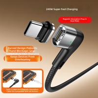 Câble de charge magnétique en nylon tressé à 90 degrés avec connecteur Type-C PD 240W pour téléphone portable et ordinateur