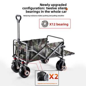 Platform logam empat roda berkemah luar ruangan, belanja piknik lipat taman kereta gandeng belakang dengan papan meja - Product Image 6