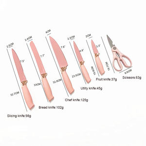 Juego de 19 Uds. Accesorios de cocina profesionales Cuchillos de chef Tijeras Herramientas de cocina Juego de utensilios de silicona rosa - Product Image 6