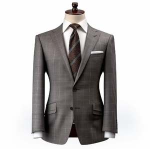 Chaqueta de <span class=keywords><strong>traje</strong></span> de hombre a <span class=keywords><strong>cuadros</strong></span> <span class=keywords><strong>gris</strong></span> personalizada hecha en China Chaqueta de <span class=keywords><strong>traje</strong></span> de lana de un solo pecho - Product Image 1