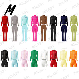 Completo da <span class=keywords><strong>Donna</strong></span> di Alta Qualità per Allenamento in Palestra, Tuta Sportiva con Giacca a Maniche Lunghe con Zip e <span class=keywords><strong>Pantaloncini</strong></span>, Set Due Pezzi - Product Image 2