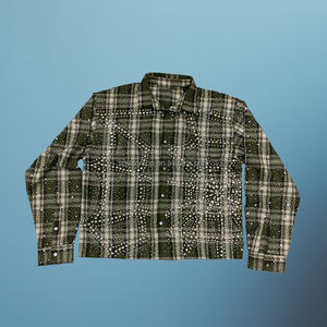 Logo personalizzato camicie di flanella su misura per gli uomini, personalizzato strass schermo stampato 100% cotone lungo bottone di flanella verde - Product Image 1