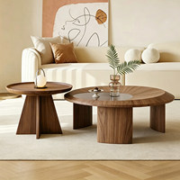 Ensemble de tables basses rondes en bois, style moderne minimaliste, meubles de salon pour la maison, verre italien, design vintage unique, dernier cri
