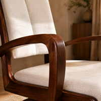 Fauteuil pivotant en tissu avec dossier en bois d'acajou africain, base métallique, rembourrage en mousse, couleur personnalisée, pour salon