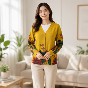 Nuevo Cárdigan Informal para Mujer, Holgado, con Estampado Floral, Cuello en V, Manga Larga, Transpirable, de Punto, con Bolsillos y Botones - Product Image 1