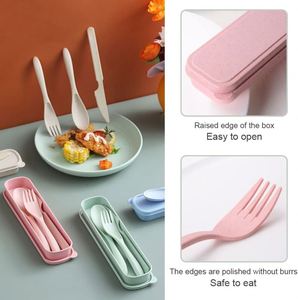 Vaisselle de camping écologique en paille de blé, ensemble d'ustensiles de voyage avec étui - Product Image 4