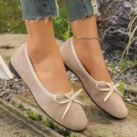 Ballerines plates en daim personnalisées pour femmes, à enfiler, avec nœud, semelle en caoutchouc, vente en gros
