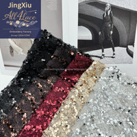 Tissu en dentelle brodée de sequins noirs, bordeaux, dorés et argentés, garniture en maille, fleur faite à la main pour robe, tenue, vêtement, chapeau, décoration