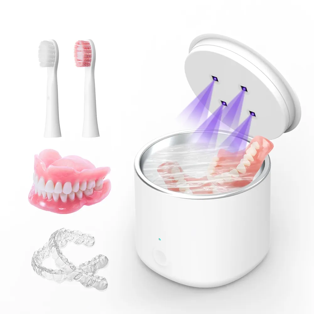 เครื่องทำความสะอาดฟันปลอมอัลตราโซนิคแบบพกพาสำหรับใช้ในครัวเรือนเครื่องทำความสะอาดเครื่องประดับ UV