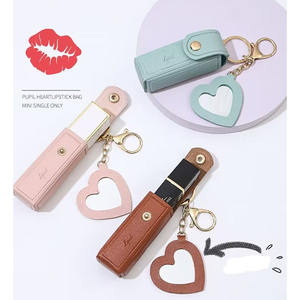 Haute qualité en cuir Pu porte-baume à lèvres rouge à lèvres sac porte-clés avec miroir de maquillage femmes fille rouge à lèvres housse sac accessoires - Product Image 5