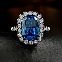 Bague en argent S925 bleu royal pour femme, sertie de diamants, style vintage, bijou de fiançailles coloré, cadeau tendance