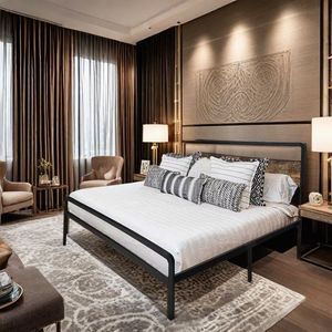 Base de Cama King Size de Madera con Paneles Metálicos Negros, Espacio de Almacenamiento, Muebles de Dormitorio, Fácil Montaje, Precio Mayorista - Product Image 3