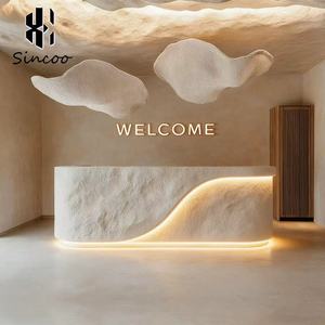 Bureau de réception de spa moderne blanc incurvé, entièrement fait à la main et personnalisé avec des lumières LED, bureau de réception de salon de beauté - Product Image 2
