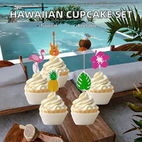24Pcs Hiasan Kue Pernikahan Tropis yang Dapat Digunakan Kembali Desain Nanas Flamingo Daun Palem & Bunga untuk Pesta Bar Pantai & Taman