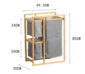 Grand panier à linge à 3 compartiments étagère <span class=keywords><strong>de</strong></span> rangement panier à linge en bambou naturel enfants jouets supports organisateur étagères <span class=keywords><strong>de</strong></span> rangement - Product Image 2