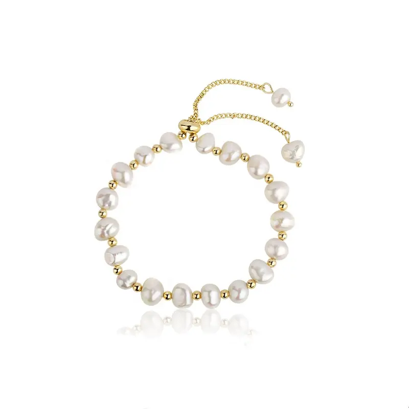 2023 braccialetti con perline a catena di perle bianche di alta qualità bracciale con cursore regolabile in cristallo dorato per le donne