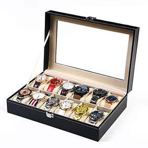 Eco Friendly PU Leather <b>Watch</b> Organizer Box 10 Slots Display <b>Case</b> With Lockable Clear Window For Gift - Product Image 1