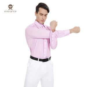 Kemeja Pria Formal Lengan Panjang Model Herringbone Vertikal Garis-Garis <span class=keywords><strong>Pink</strong></span>, Premium Cotton Blend, Lembut, Stylish, Kancing Depan - Product Image 5