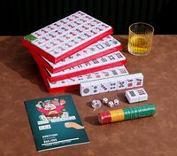 Étui de Luxe Rouge en PU Fait Main pour Mahjong avec Poignée, 160 Grandes Tuiles, Accessoires Complets, Motif Dragon Phénix, Rangement Portable Vintage
