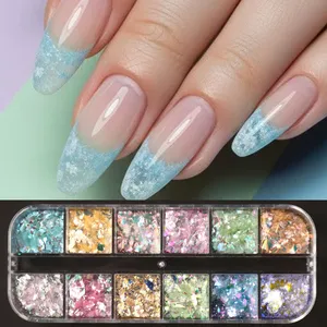 12Grids Aurora Opal Flake, Polvo de Uñas con Lentejuelas, Efecto Sirena de Ensueño, Lentejuelas Brillantes Coloridas para Uñas, Lentejuelas Holográficas para Manicura - Product Image 6