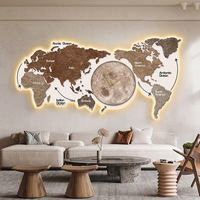 Decoración Moderna para el Hogar, Mapa del Mundo con Luces LED, Decoración Simple para Sala de Estar, Cuadro con Luz LED y Reloj