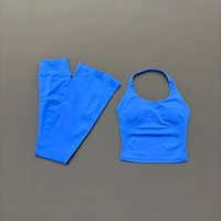 T0902 Ensemble de sport 2 pièces : Débardeur dos nu sans couture pour la gym et Leggings évasés de yoga effet push-up pour la course et l'entraînement