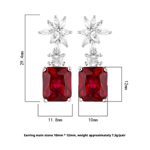 Fashion Jewelry Eco-friendly Copper Princess Square Cut 10*12mm Red Zircon Latest Simple Drop <b>Earrings</b> for Office Wear - Product Image 2