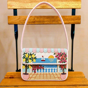 Sac à bandoulière perlé fait main de qualité supérieure, style Jardin Méditerranéen – Collection Resort |   Sac à main brodé |   Conception de logo personnalisé | - Product Image 1