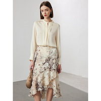 Jupe Midi de Luxe 100% Soie de Mûrier pour Femme, Imprimé Floral Vintage, Taille Empire, Volants, Coupe Évasée, Style Bohème Chic et Élégant, 2026