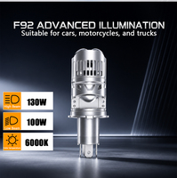 Ampoule de phare LED laser à faisceau haut et bas, super lumineuse, F92 H4, mini projecteur, 130 W, 6000 K, plug and play, pour moto, camion
