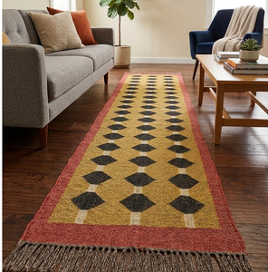 Diamond Geometric Handwoven Jute <b>Runner</b> <b>Rug</b> Boho Farmhouse Carpet Rustic Floor Decor for Entryway <b>Hallway</b> and Home Interior - Product Image 1
