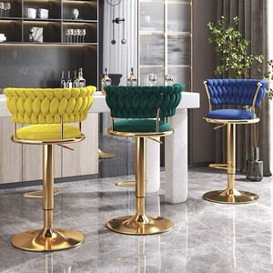Sgabello da Bar Moderno di Lusso <span class=keywords><strong>in</strong></span> Velluto con Schienale <span class=keywords><strong>in</strong></span> Metallo Dorato, Sedia Alta da <span class=keywords><strong>Cucina</strong></span> <span class=keywords><strong>in</strong></span> <span class=keywords><strong>Pelle</strong></span> <span class=keywords><strong>per</strong></span> Bancone Bar, Stile Nordico - Product Image 6