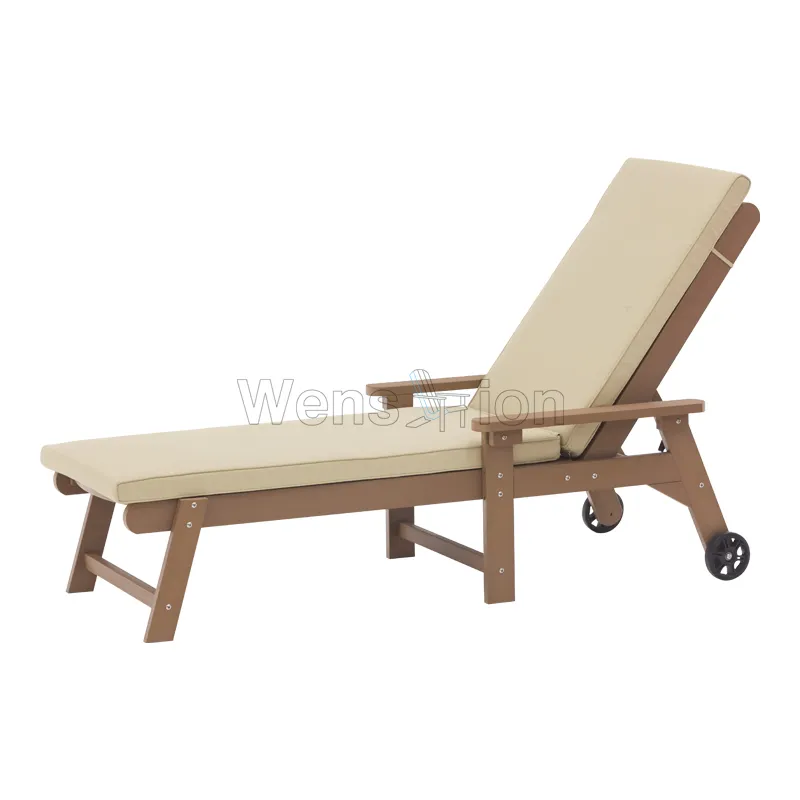 Tumbona de plástico de madera para exteriores, sillas de salón de playa con ajuste de respaldo de 4 niveles, para Patio, piscina, diván