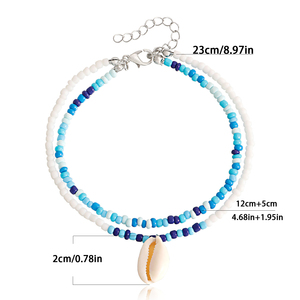 Pulsera <span class=keywords><strong>tobillera</strong></span> de punto de 2 capas para mujer, brazalete bohemio de semilla de cristal, GAB006 - Product Image 3
