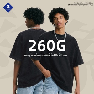 Camiseta Cai Xiang Island para Hombre, Primavera-Verano, 260G, 100% Algodón Lavado, Transpirable, Manga Corta, Estilo Retro Juvenil, Corte Holgado - Product Image 1