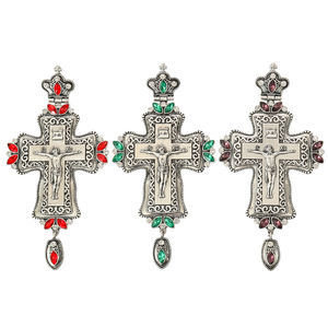 ZD034 قلادة صليب صدرية يونانية تقليدية مطلية بالفضة العتيقة وألوان حجرية مخصصة متنوعة - Product Image 1