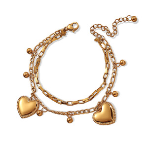 Pulsera de Cadena con Forma de Corazón, Dorada, Joyería de Moda para Mujer, Pulsera con Dijes - Product Image 5